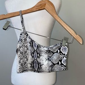 Basic Grey Snake Print One Shoulder Strappy Crop Top